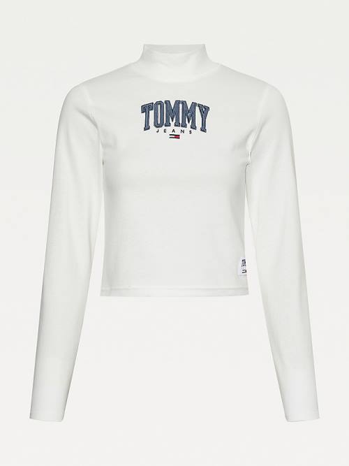 Tommy Hilfiger College Cropped Long Sleeve Tişört Kadın Beyaz | TH815RJN