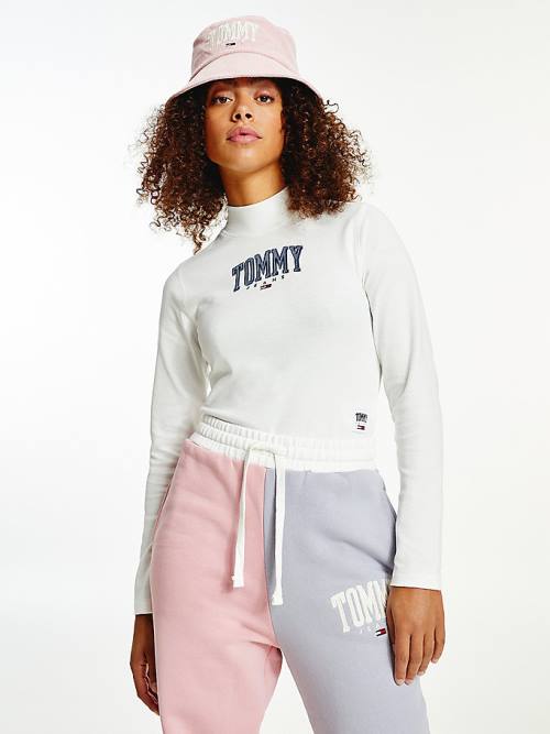 Tommy Hilfiger College Cropped Long Sleeve Tişört Kadın Beyaz | TH815RJN