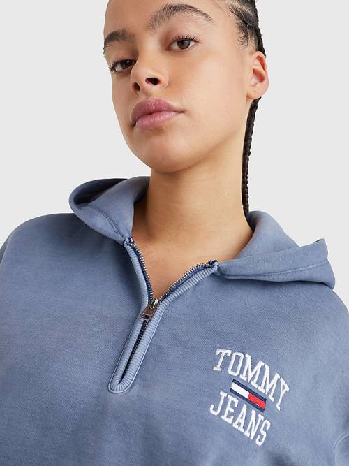 Tommy Hilfiger College Cropped Quarter-Zip Kapüşonlu Sweatshirt Kadın Mor | TH409ANJ