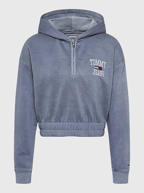 Tommy Hilfiger College Cropped Quarter-Zip Kapüşonlu Sweatshirt Kadın Mor | TH409ANJ