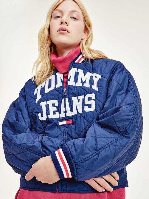 Tommy Hilfiger College Diamond Quilted Zip-Thru Ceket Kadın Mavi | TH295SUT