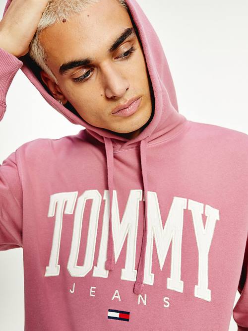 Tommy Hilfiger College Logo Kapüşonlu Sweatshirt Erkek Pembe | TH567XBR