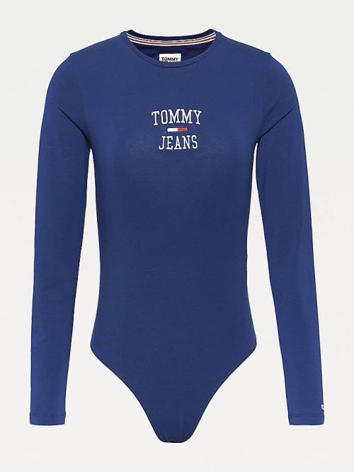 Tommy Hilfiger College Logo Long Sleeve Bodysuit Tişört Kadın Mavi | TH396OXU