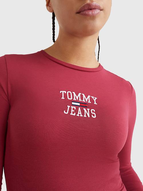 Tommy Hilfiger College Logo Long Sleeve Bodysuit Tişört Kadın Kırmızı | TH750AYG