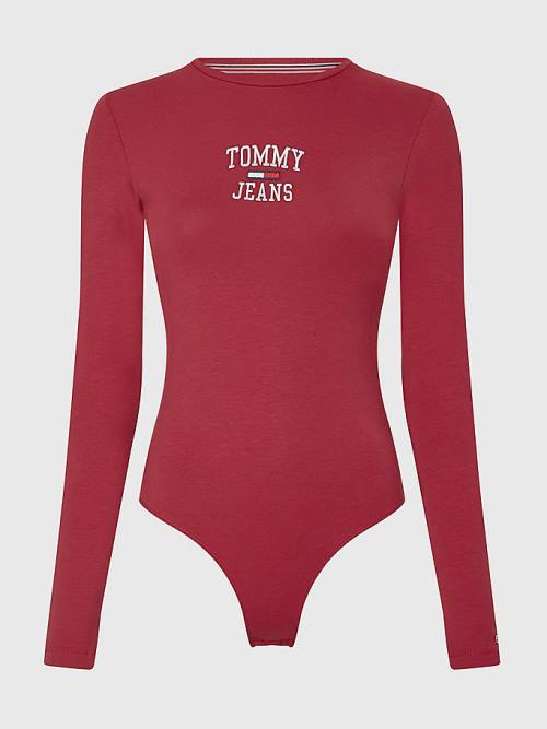 Tommy Hilfiger College Logo Long Sleeve Bodysuit Tişört Kadın Kırmızı | TH750AYG