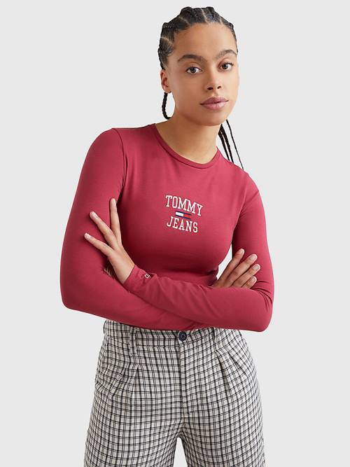 Tommy Hilfiger College Logo Long Sleeve Bodysuit Tişört Kadın Kırmızı | TH750AYG