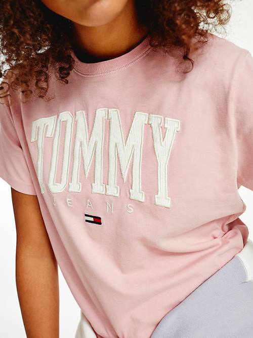 Tommy Hilfiger College Organic Pamuklu Boyfriend Fit Tişört Kadın Pembe | TH254IFE