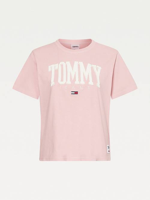 Tommy Hilfiger College Organic Pamuklu Boyfriend Fit Tişört Kadın Pembe | TH254IFE