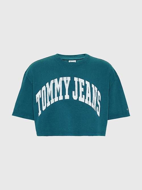 Tommy Hilfiger College Oversized Cropped Tişört Kadın Yeşil | TH198OYP