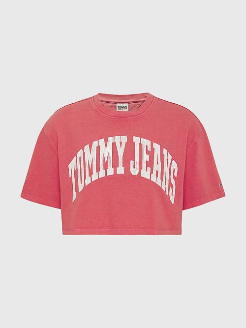 Tommy Hilfiger College Oversized Cropped Tişört Kadın Pembe | TH632ZXW