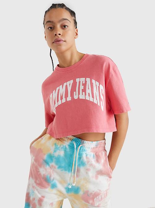 Tommy Hilfiger College Oversized Cropped Tişört Kadın Pembe | TH632ZXW