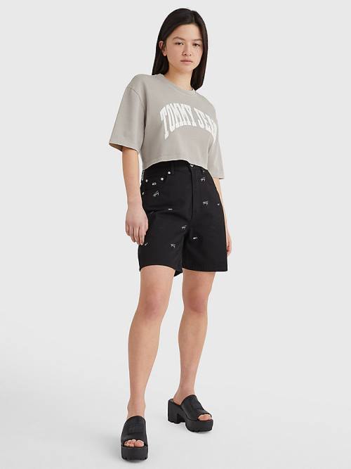 Tommy Hilfiger College Oversized Cropped Tişört Kadın Bej Rengi | TH793TRO