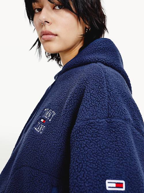 Tommy Hilfiger College Recycled Polar Fleece Popover Ceket Kadın Mavi | TH961WNZ