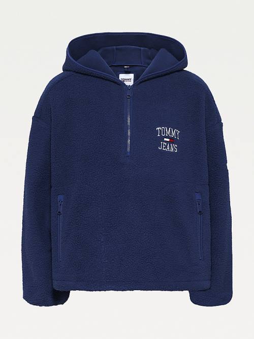 Tommy Hilfiger College Recycled Polar Fleece Popover Ceket Kadın Mavi | TH961WNZ