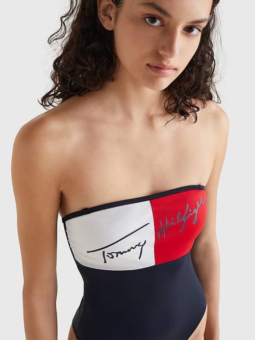 Tommy Hilfiger Colour-Blocked Bandeau One Piecesuit Mayo Kadın Mavi | TH314YXW