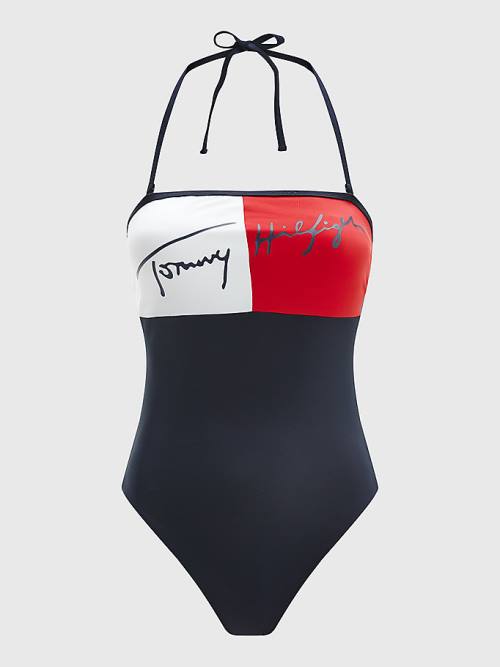 Tommy Hilfiger Colour-Blocked Bandeau One Piecesuit Mayo Kadın Mavi | TH314YXW