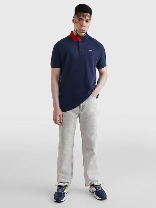 Tommy Hilfiger Colour-Blocked Collar Relaxed Fit Polo Yaka Tişört Erkek Mavi | TH714GVA