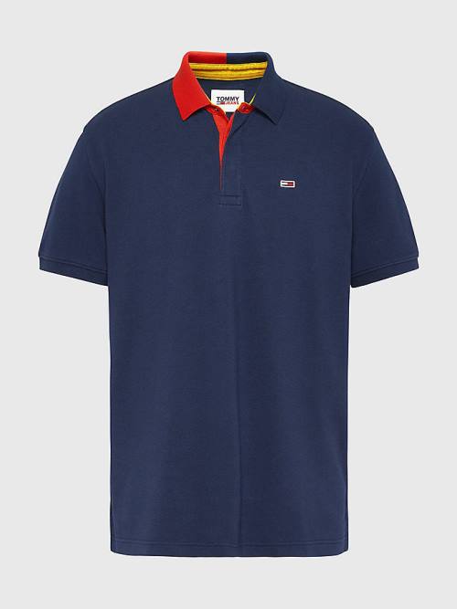 Tommy Hilfiger Colour-Blocked Collar Relaxed Fit Polo Yaka Tişört Erkek Mavi | TH714GVA