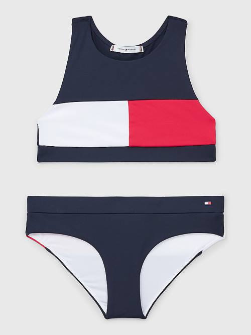 Tommy Hilfiger Colour-Blocked Crop Top Bikini Set Mayo Kiz Çocuk Mavi | TH509AJL