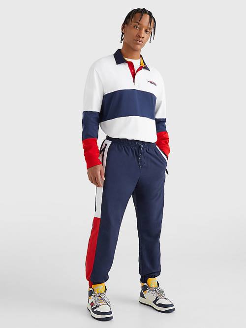 Tommy Hilfiger Colour-Blocked Cuffed Joggers Pantolon Erkek Mavi | TH984WUK