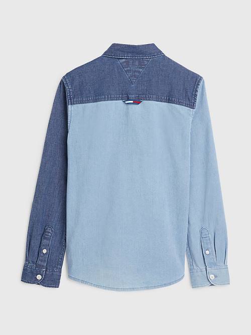 Tommy Hilfiger Colour-Blocked Denim Gömlek Erkek Çocuk Denim | TH281IPW