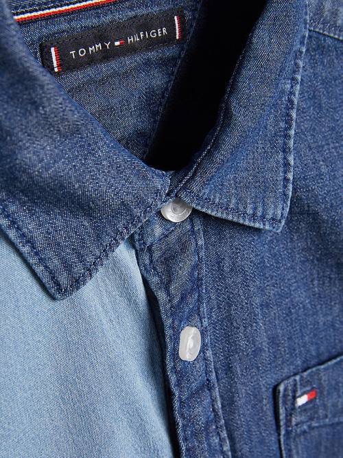 Tommy Hilfiger Colour-Blocked Denim Gömlek Erkek Çocuk Denim | TH281IPW