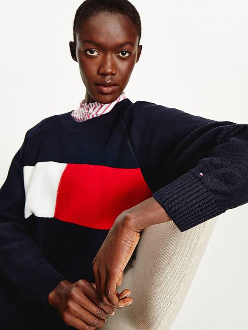 Tommy Hilfiger Colour-Blocked Flag Jumper Elbise Kadın Mavi | TH573NCE