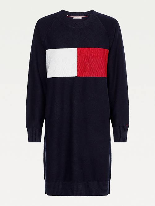 Tommy Hilfiger Colour-Blocked Flag Jumper Elbise Kadın Mavi | TH573NCE