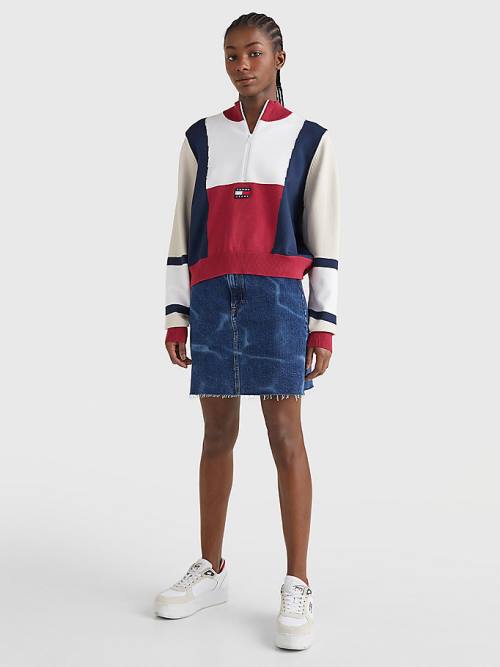 Tommy Hilfiger Colour-Blocked Half-Zip Jumper Kazak Kadın Kırmızı | TH260QNS