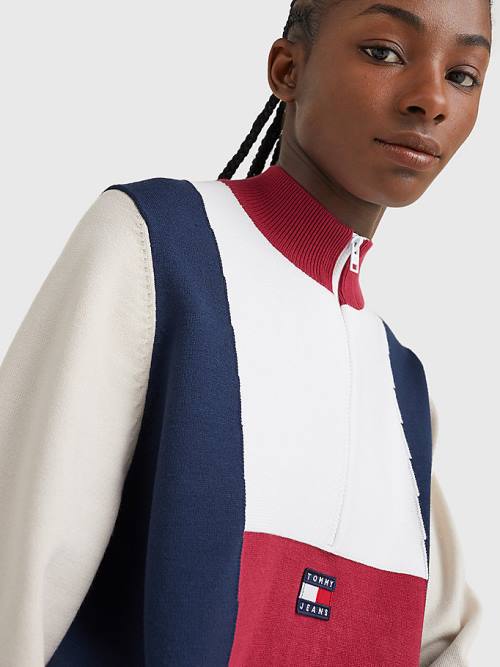 Tommy Hilfiger Colour-Blocked Half-Zip Jumper Kazak Kadın Kırmızı | TH260QNS