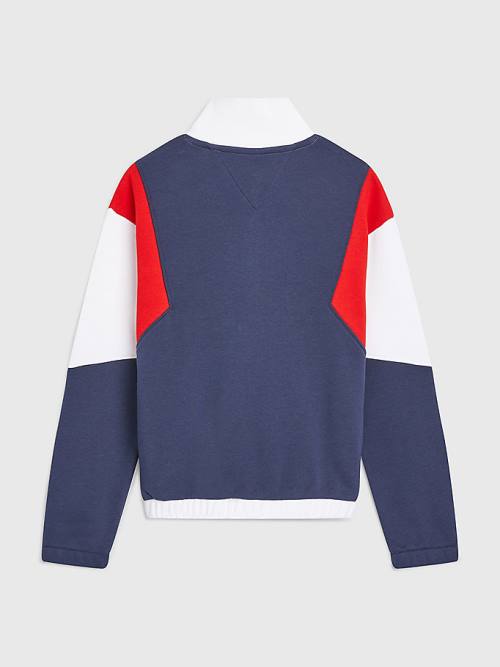 Tommy Hilfiger Colour-Blocked Half Zip Sweatshirt Kiz Çocuk Mavi | TH854OUY