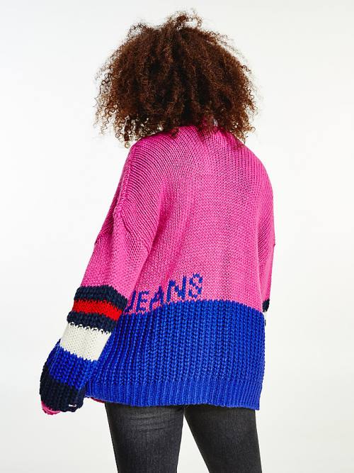 Tommy Hilfiger Colour-Blocked Knit Cardigan Kazak Kadın Mor | TH213SCY