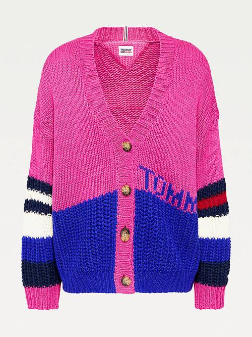 Tommy Hilfiger Colour-Blocked Knit Cardigan Kazak Kadın Mor | TH213SCY