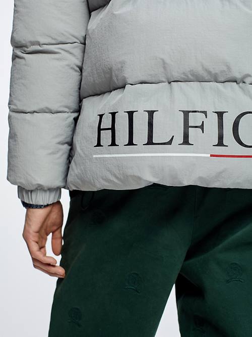 Tommy Hilfiger Colour-Blocked Kukuletalı High Loft Puffer Ceket Erkek Gri | TH405ZHK