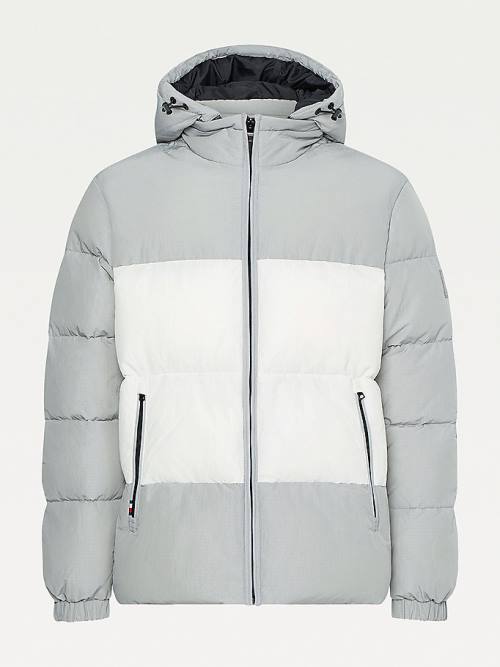 Tommy Hilfiger Colour-Blocked Kukuletalı High Loft Puffer Ceket Erkek Gri | TH405ZHK