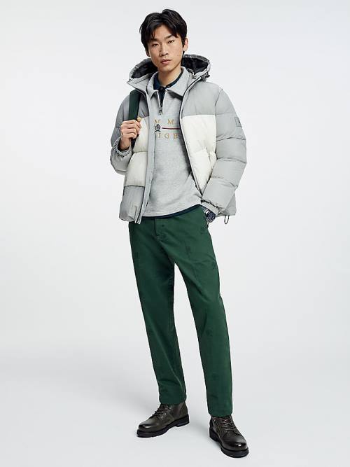 Tommy Hilfiger Colour-Blocked Kukuletalı High Loft Puffer Ceket Erkek Gri | TH405ZHK