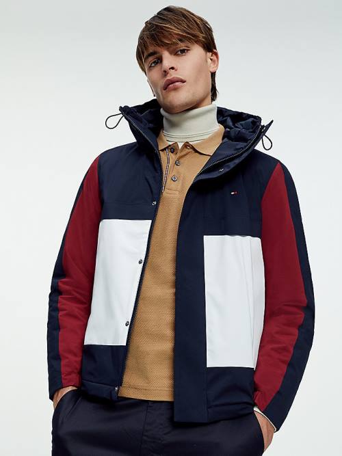 Tommy Hilfiger Colour-Blocked Kukuletalı Ceket Erkek Mavi | TH728JIB