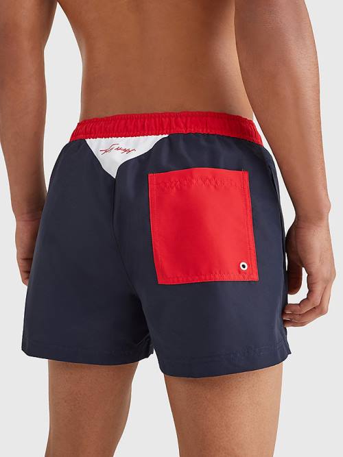 Tommy Hilfiger Colour-Blocked Kısa Length Shorts Mayo Erkek Mavi | TH892JIN