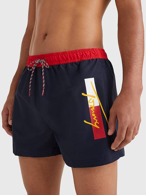 Tommy Hilfiger Colour-Blocked Kısa Length Shorts Mayo Erkek Mavi | TH892JIN