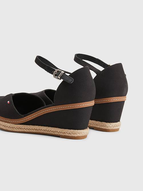 Tommy Hilfiger Colour-Blocked Mid Cut Cut Cut Heel Wedge Espadril Sandalet Kadın Siyah | TH345WAK