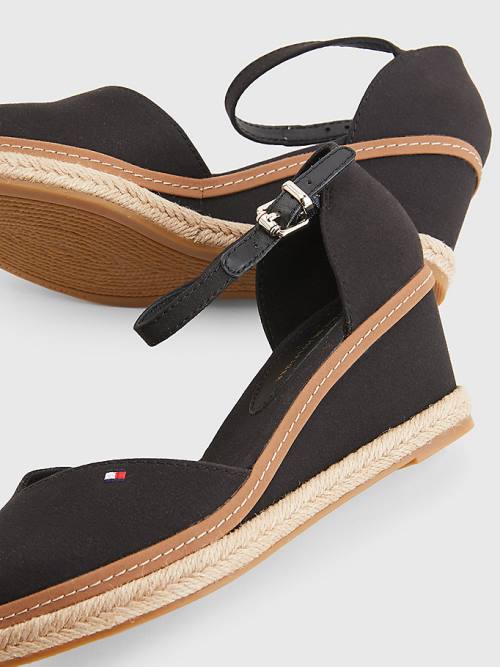 Tommy Hilfiger Colour-Blocked Mid Cut Cut Cut Heel Wedge Espadril Sandalet Kadın Siyah | TH345WAK