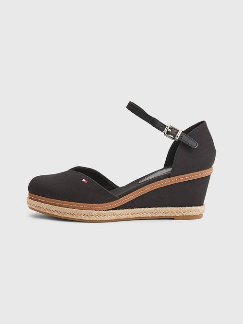 Tommy Hilfiger Colour-Blocked Mid Cut Cut Cut Heel Wedge Espadril Sandalet Kadın Siyah | TH345WAK