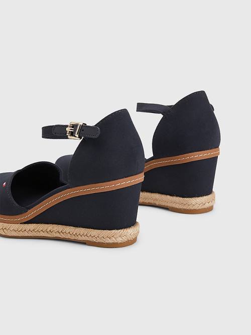 Tommy Hilfiger Colour-Blocked Mid Cut Cut Cut Heel Wedge Espadril Sandalet Kadın Mavi | TH941BXZ