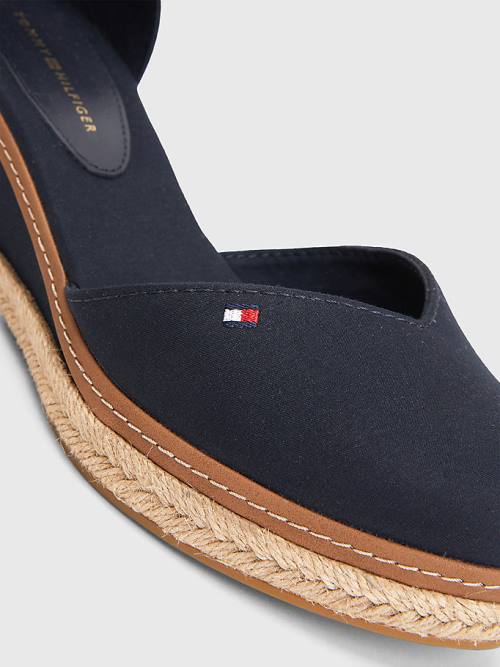 Tommy Hilfiger Colour-Blocked Mid Cut Cut Cut Heel Wedge Espadril Sandalet Kadın Mavi | TH941BXZ