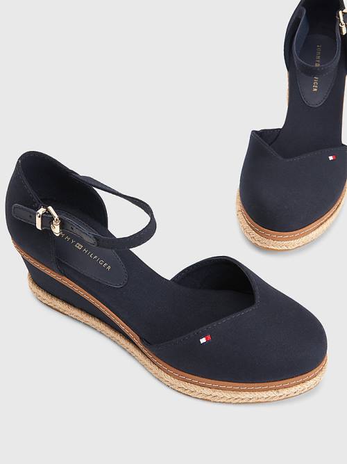 Tommy Hilfiger Colour-Blocked Mid Cut Cut Cut Heel Wedge Espadril Sandalet Kadın Mavi | TH941BXZ