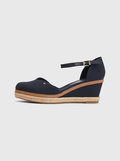 Tommy Hilfiger Colour-Blocked Mid Cut Cut Cut Heel Wedge Espadril Sandalet Kadın Mavi | TH941BXZ