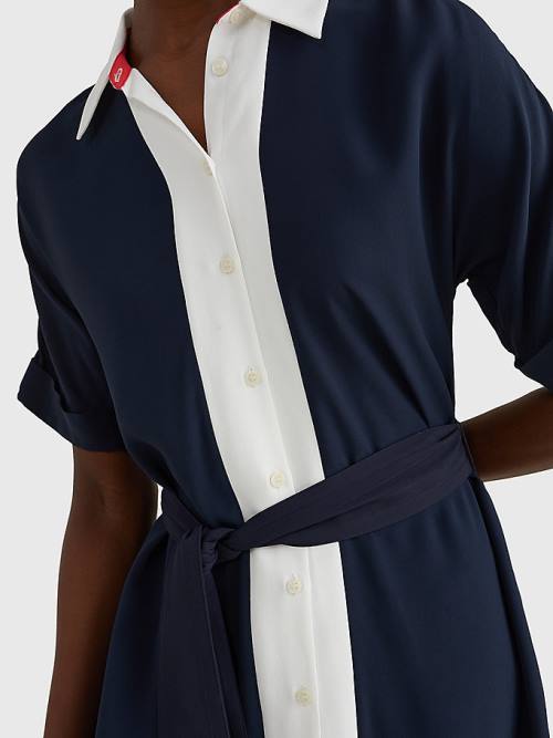 Tommy Hilfiger Colour-Blocked Midi Shirt Elbise Kadın Mavi | TH260LPK