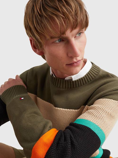 Tommy Hilfiger Colour-Blocked Mixed Knit Jumper Kazak Erkek Haki | TH034DCT