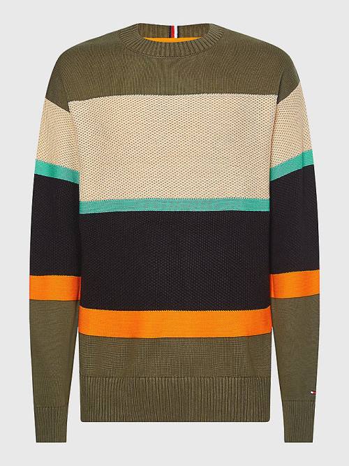 Tommy Hilfiger Colour-Blocked Mixed Knit Jumper Kazak Erkek Haki | TH034DCT