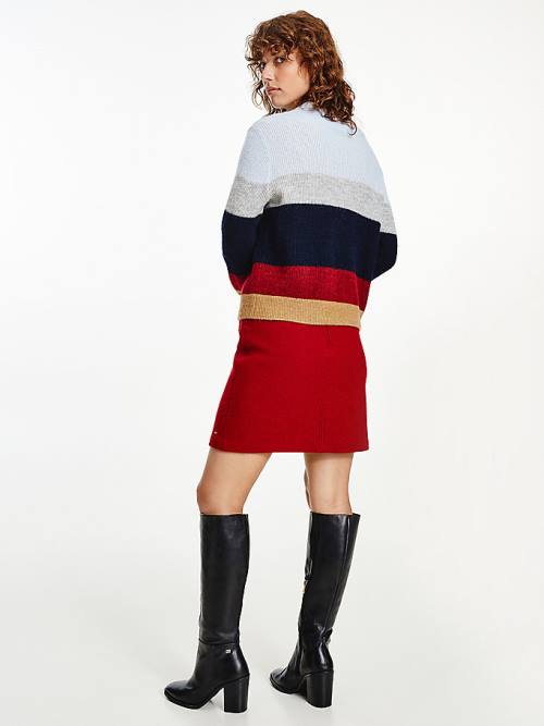 Tommy Hilfiger Colour-Blocked Mock Turtleneck Jumper Kazak Kadın Mavi | TH712ULR